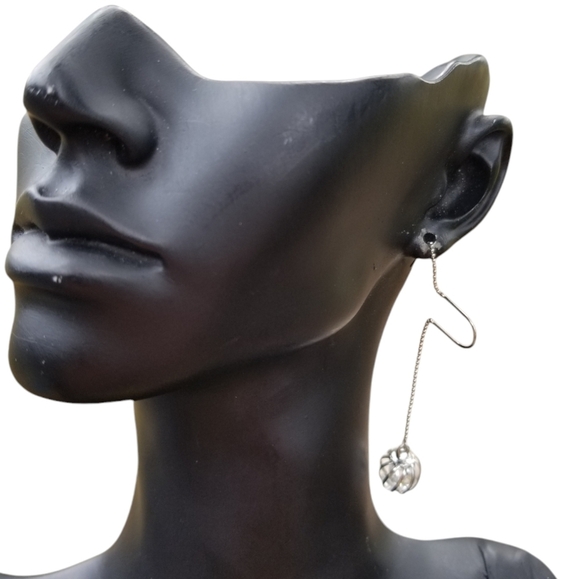 SILVERPLATED ABSTRACT DESIGN CAGED CRYSTAL BALL DROP EARRINGS - Picture 2 of 7